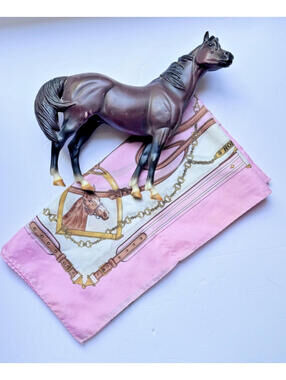 Vintage Leonardi Pink Horse scarf with Blue box vintage horse toy